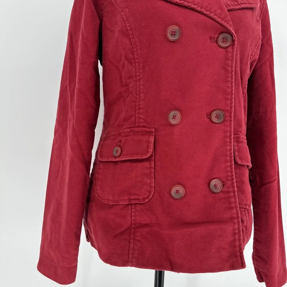 Y2K Mossimo‎ Burgundy Corduroy Double Breasted Pea Coat Cotton Jacket Wom Sz M/L